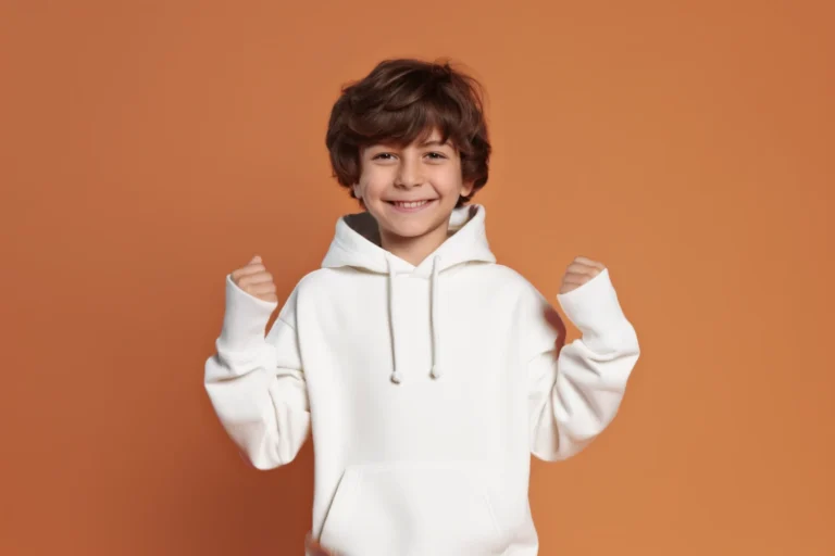 Boy Wearing White Hoodie Mockup Front View Template