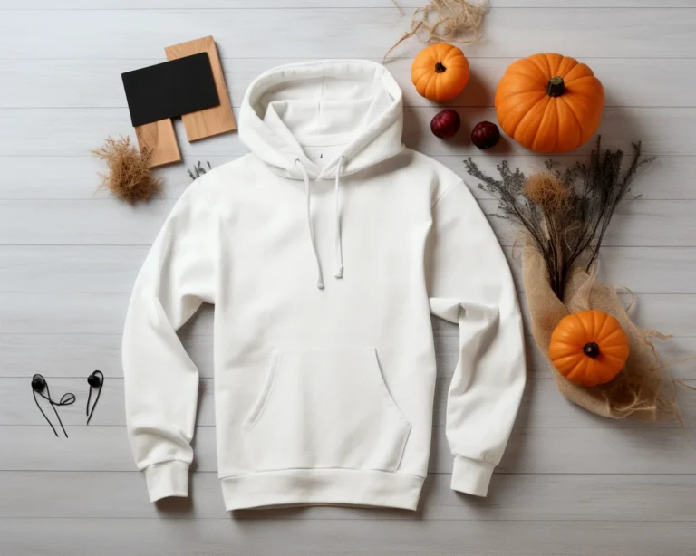 Flat Lay White Hoodie Mockup Front View Template