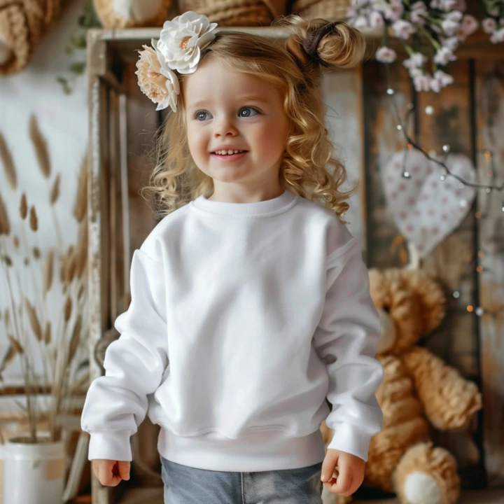 Girl Wearing White Sweatshirt Mockup Front View Template