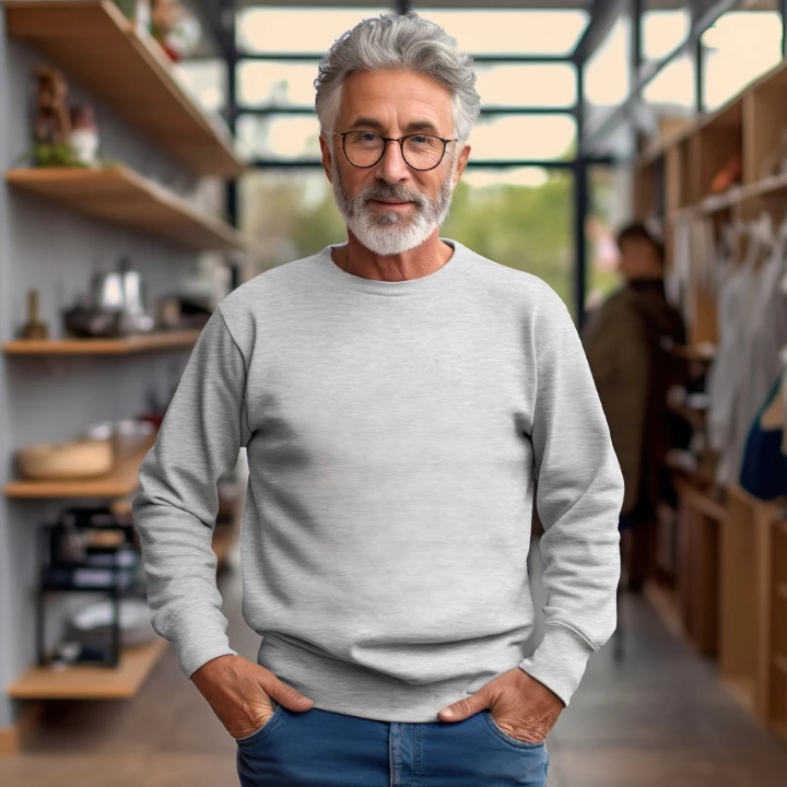 Man Wearing White Sweatshirt Mockup Front View Template