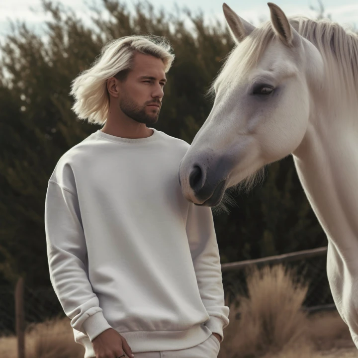 Man Wearing White Sweatshirt Mockup Front View Template