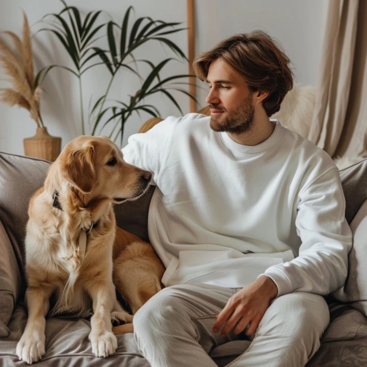 Man Wearing White Sweatshirt Mockup Front View Template