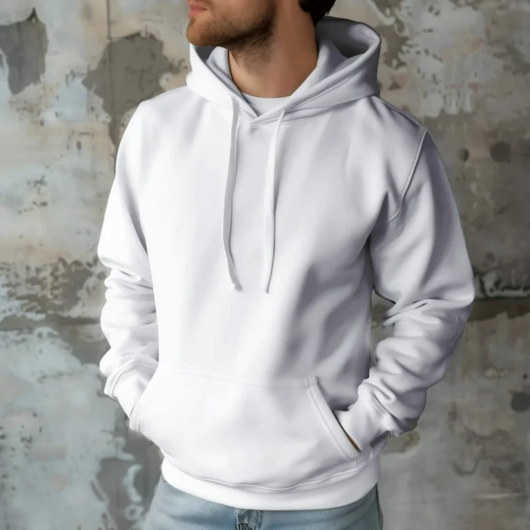 Man Wearing White Hoodie Mockup Front View Template