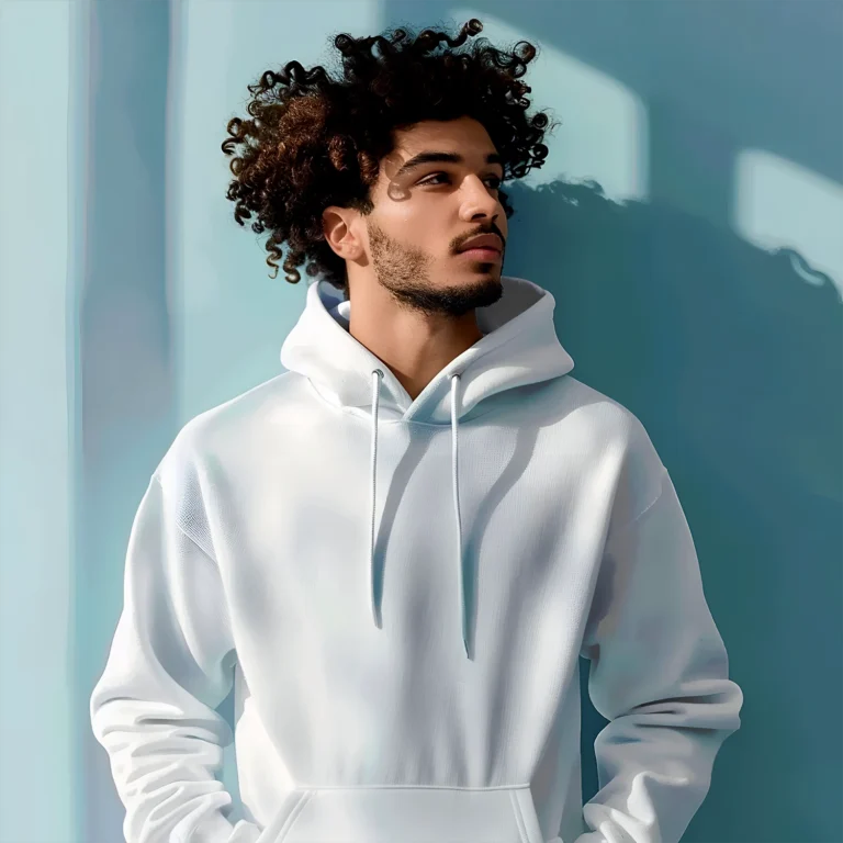 Man Wearing White Hoodie Mockup Front View Template