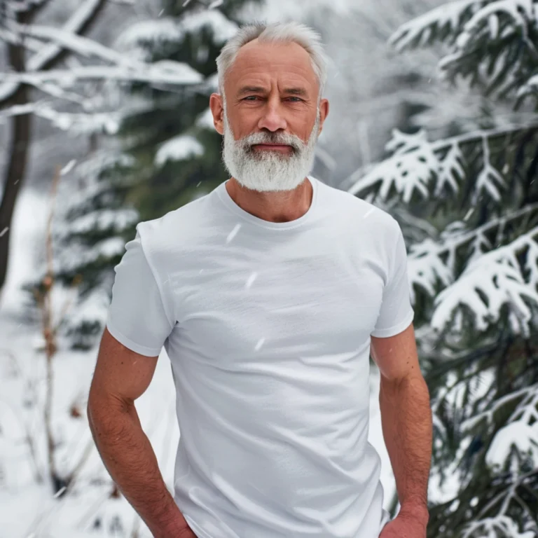 Man Wearing White T-shirt Mockup Front View Template