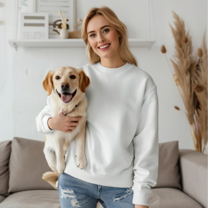 Woman White Sweatshirt Mockup Front View Template