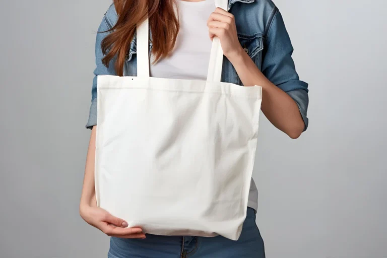 Woman Holding White Tote Bag Mockup Front View Template