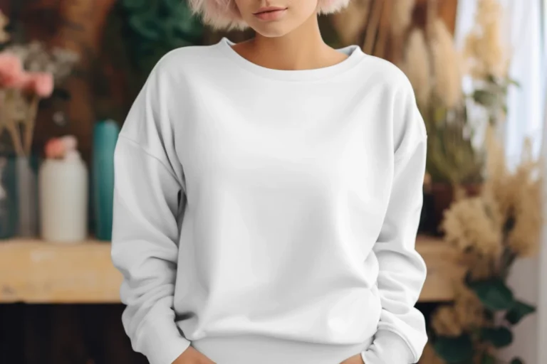 Woman Wearing White Sweatshirt Mockup Front View Template