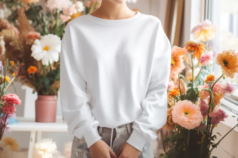 Woman Wearing White Sweatshirt Mockup Front View Template