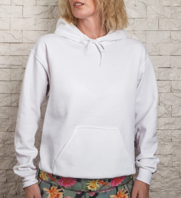 Woman Wearing White Hoodie Mockup Front View Template