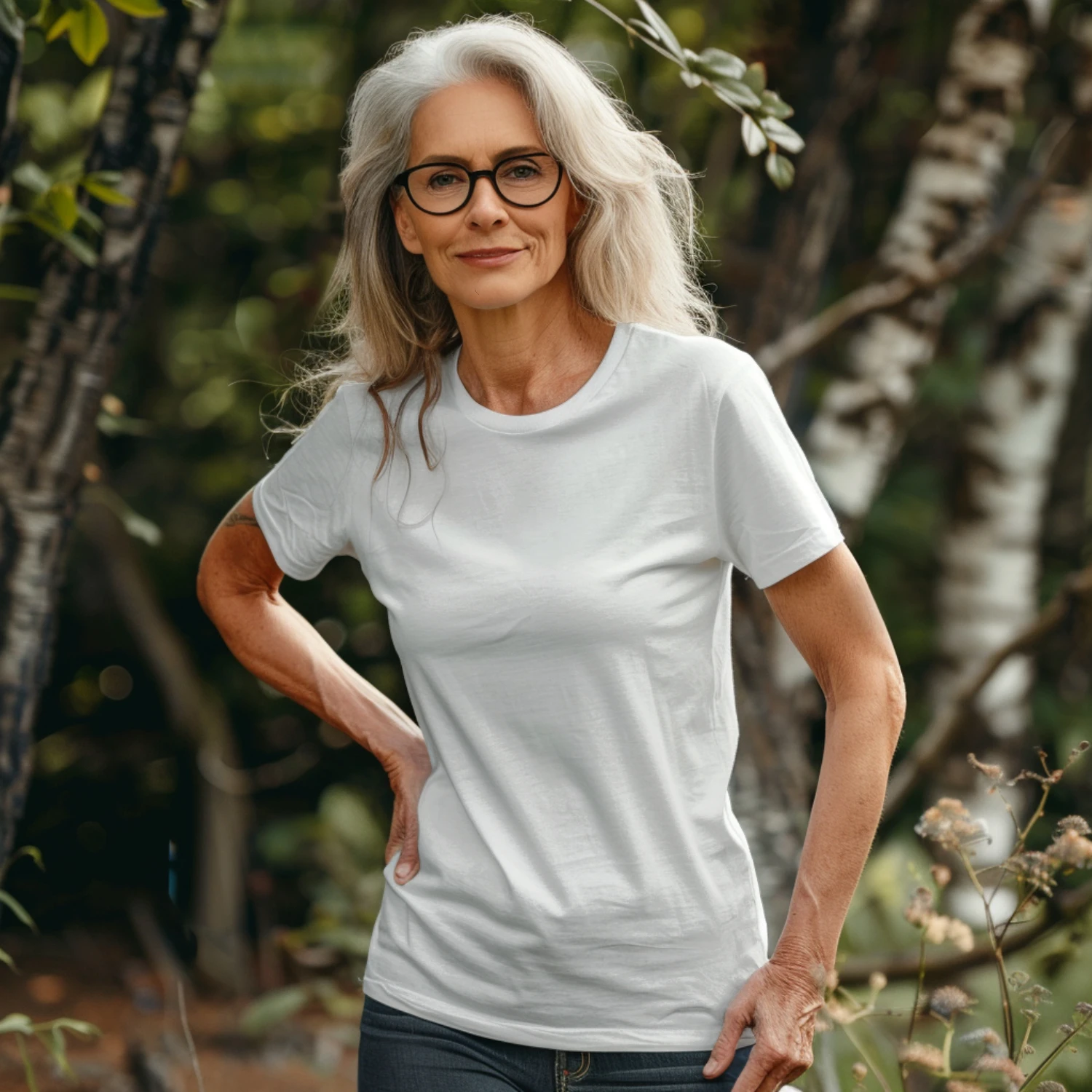 Woman Wearing White T-shirt Mockup Front View Template
