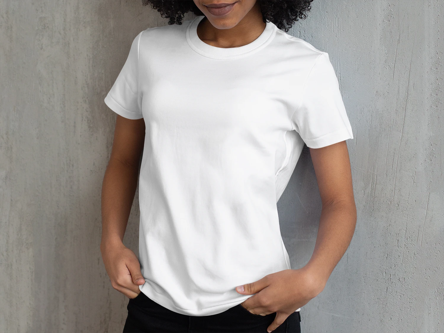 Woman Wearing White T-shirt Mockup Front View Template