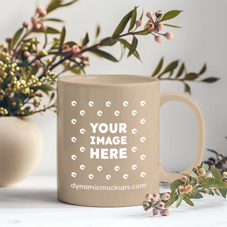 11oz Blank Beige Ceramic Coffee Mug Mockup Template