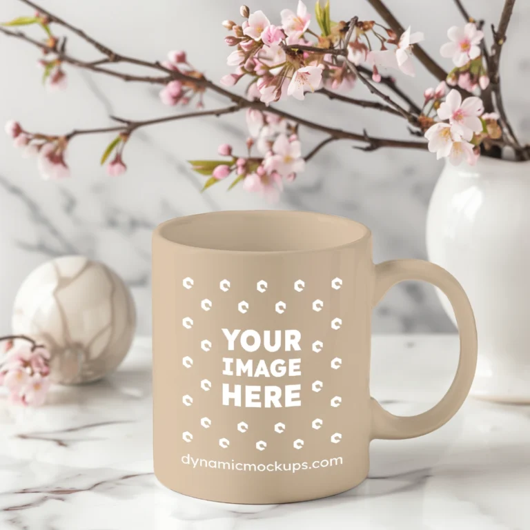 11oz Blank Beige Ceramic Coffee Mug Mockup Template