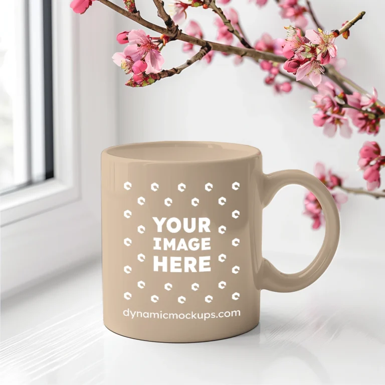 11oz Blank Beige Ceramic Coffee Mug Mockup Template