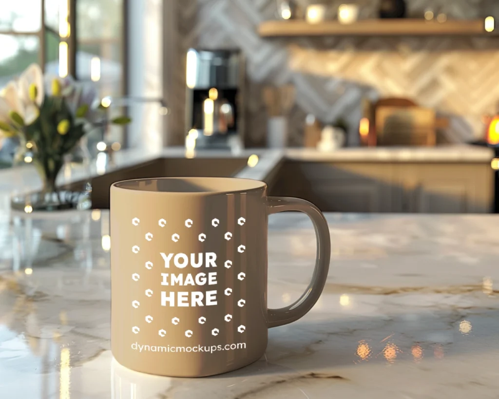 11oz Blank Beige Ceramic Coffee Mug Mockup Template