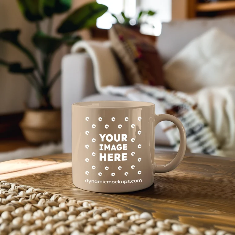 11oz Blank Beige Ceramic Coffee Mug Mockup Template