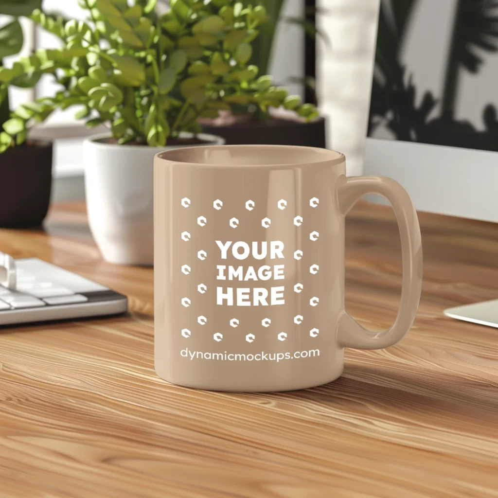 11oz Blank Beige Ceramic Coffee Mug Mockup Template