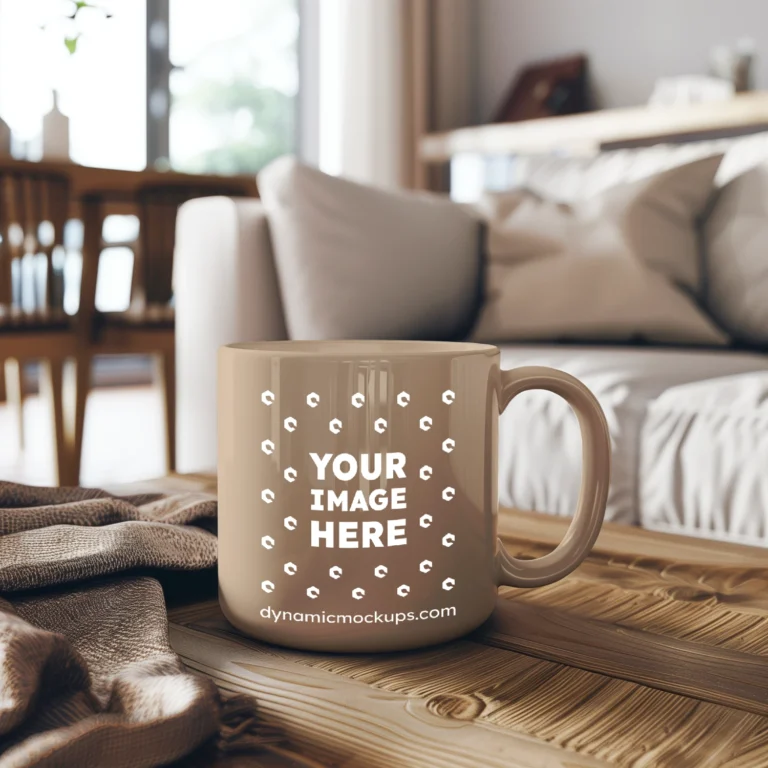 11oz Blank Beige Ceramic Coffee Mug Mockup Template