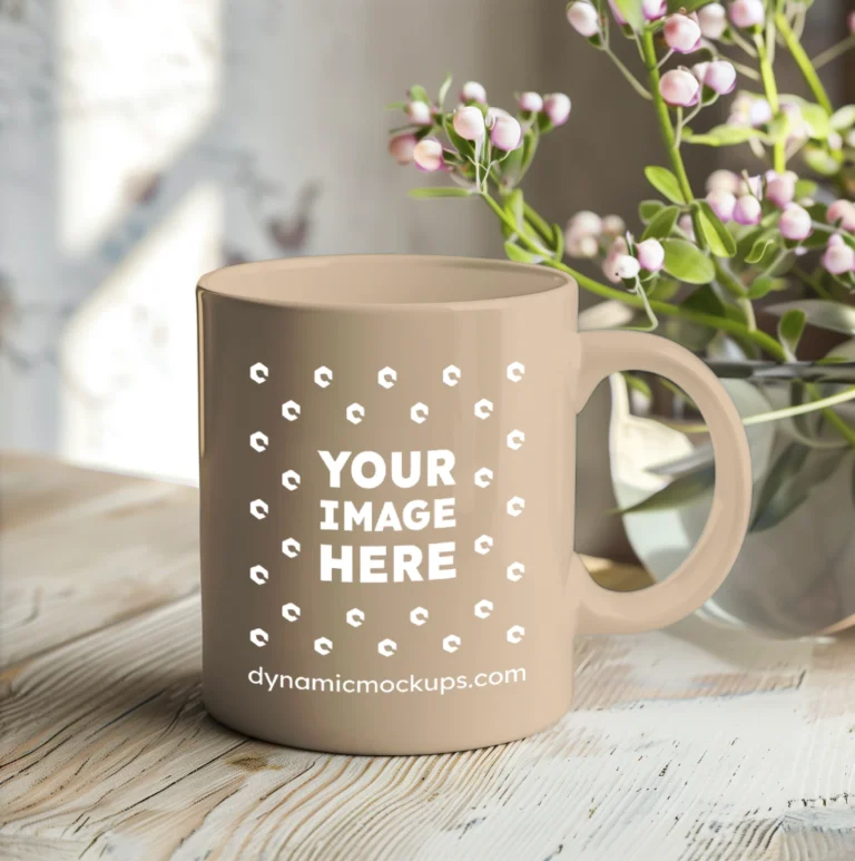 11oz Blank Beige Ceramic Coffee Mug Mockup Template