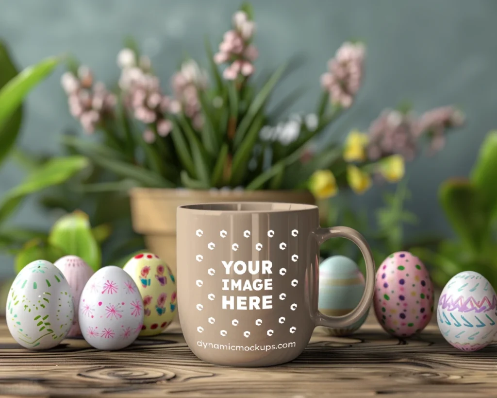 11oz Blank Beige Ceramic Coffee Mug Mockup Template