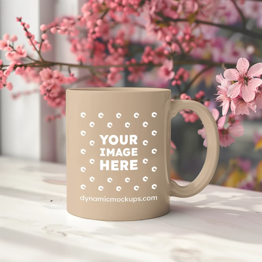 11oz Blank Beige Ceramic Coffee Mug Mockup Template