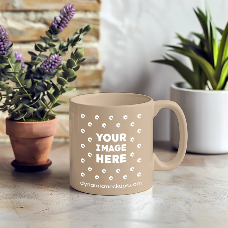 11oz Blank Beige Ceramic Coffee Mug Mockup Template