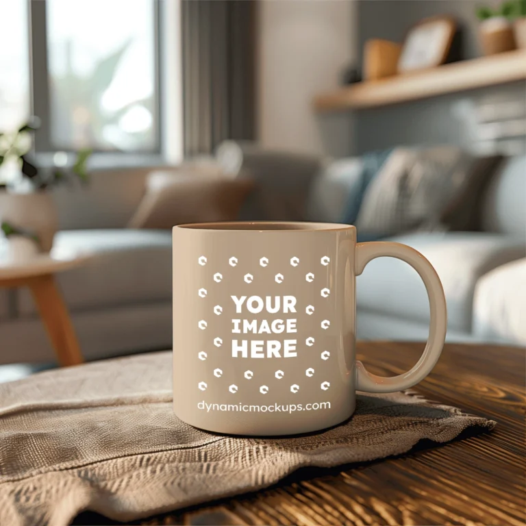 11oz Blank Beige Ceramic Coffee Mug Mockup Template