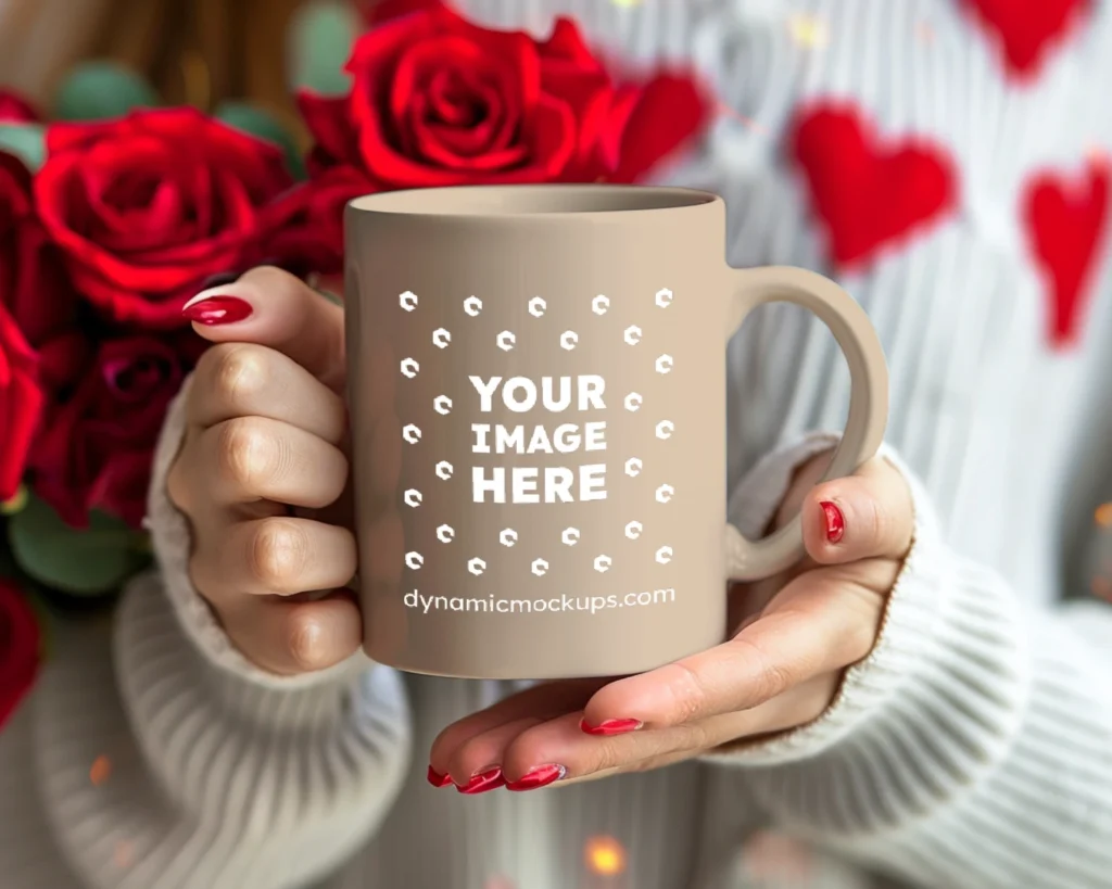 11oz Blank Beige Ceramic Coffee Mug Mockup Template