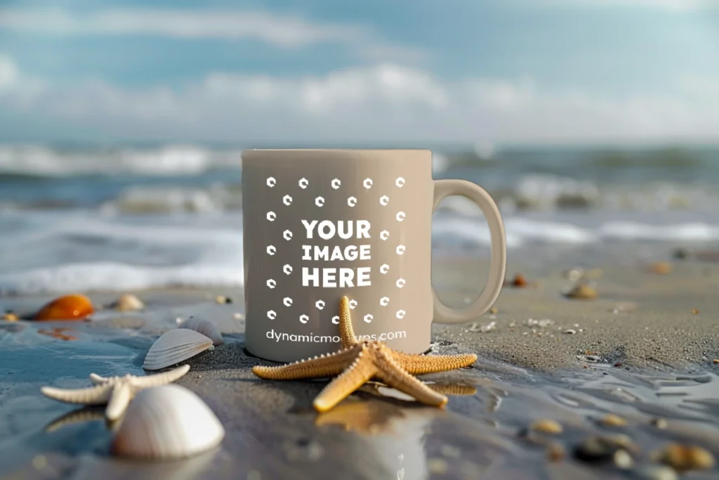 11oz Blank Beige Ceramic Coffee Mug Mockup Template