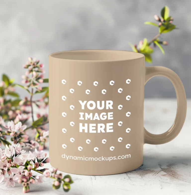 11oz Blank Beige Ceramic Coffee Mug Mockup Template