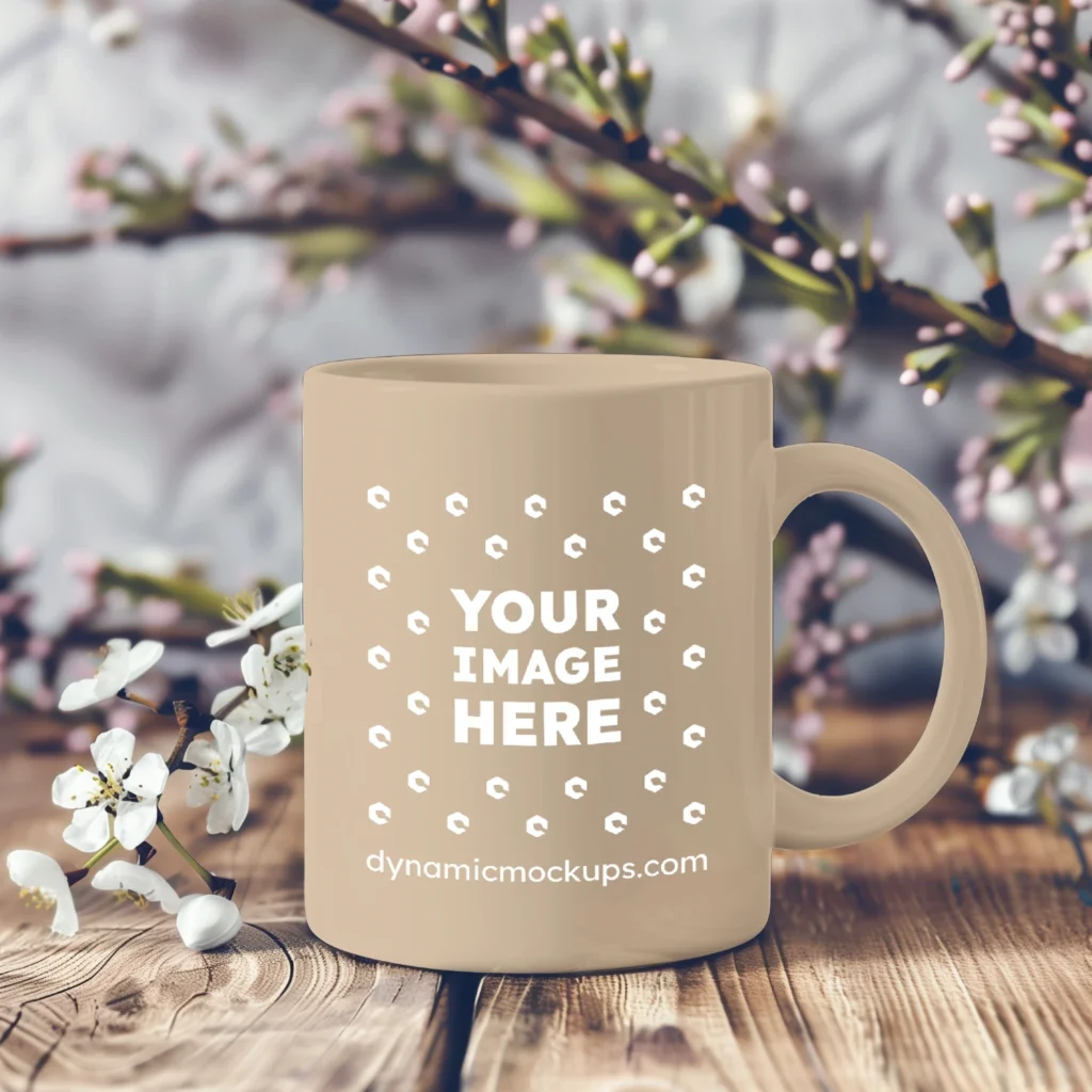 11oz Blank Beige Ceramic Coffee Mug Mockup Template