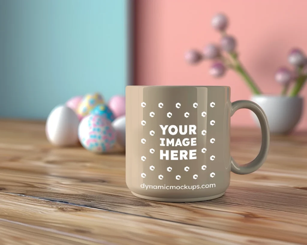 11oz Blank Beige Ceramic Coffee Mug Mockup Template