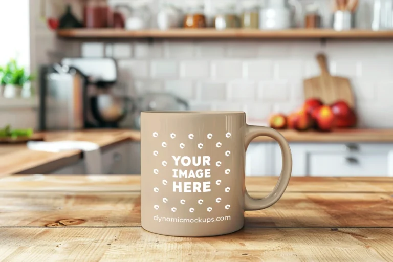 11oz Blank Beige Ceramic Coffee Mug Mockup Template