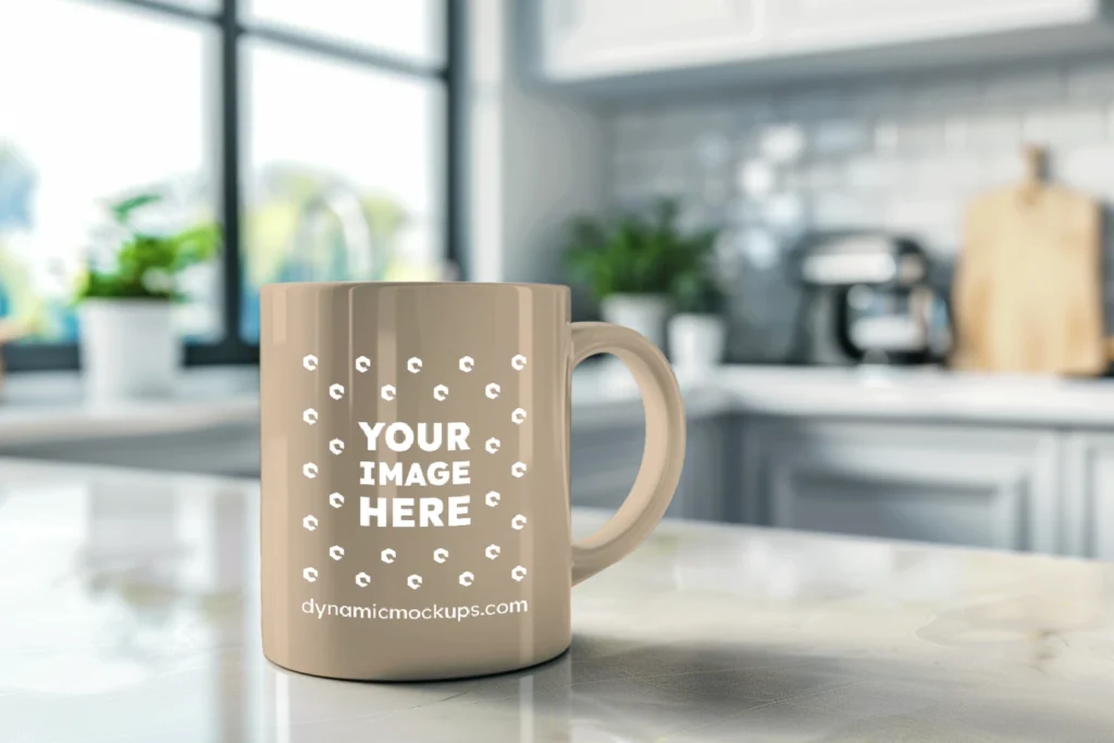 11oz Blank Beige Ceramic Coffee Mug Mockup Template