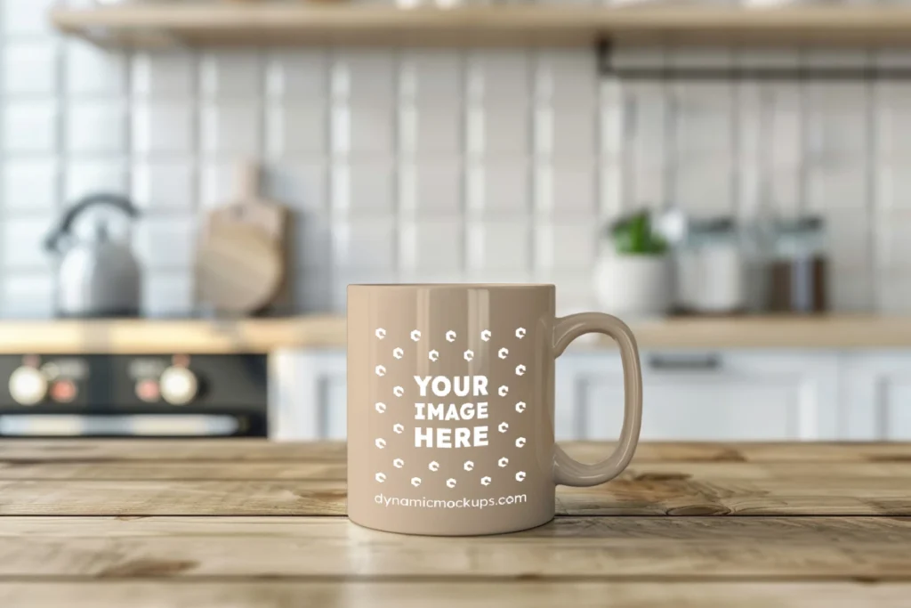 11oz Blank Beige Ceramic Coffee Mug Mockup Template