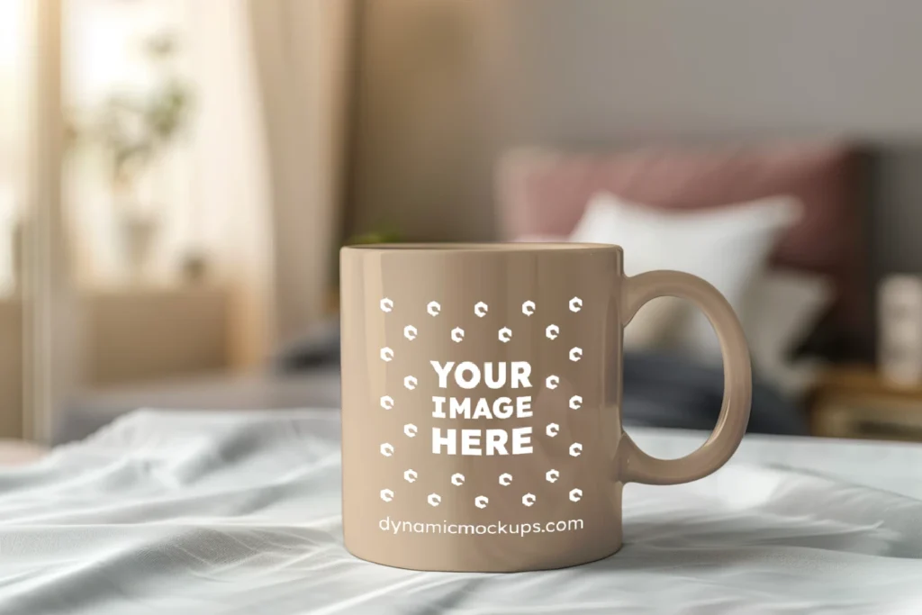 11oz Blank Beige Ceramic Coffee Mug Mockup Template