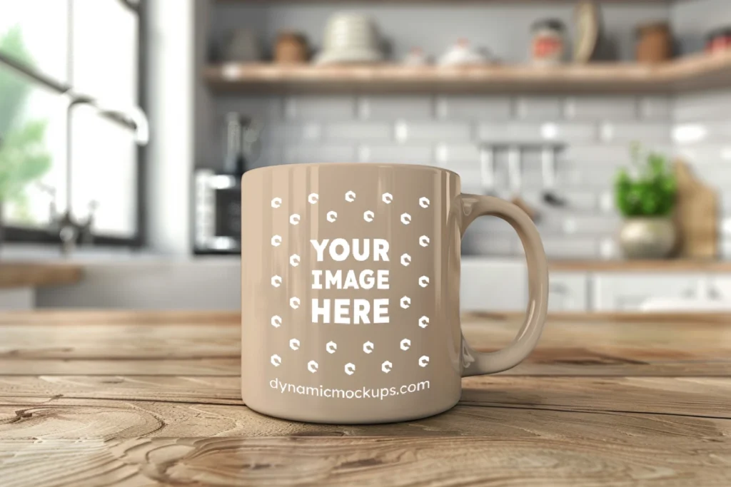 11oz Blank Beige Ceramic Coffee Mug Mockup Template