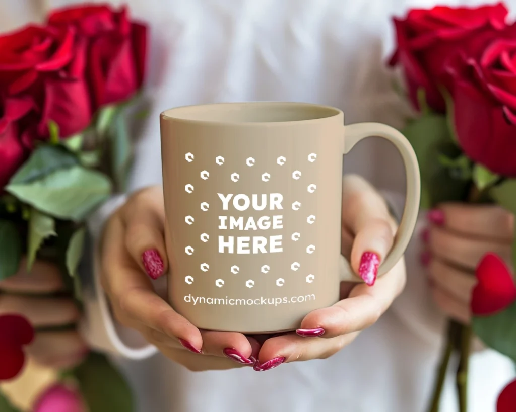 11oz Blank Beige Ceramic Coffee Mug Mockup Template