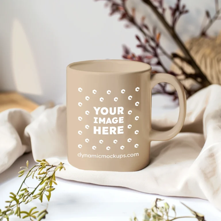 11oz Blank Beige Ceramic Coffee Mug Mockup Template