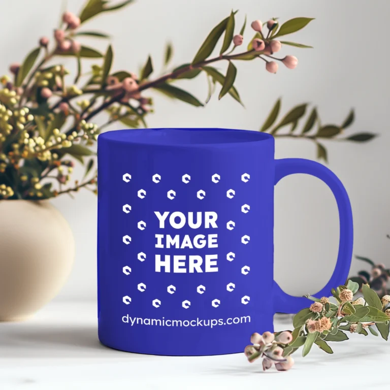 11oz Blank Blue Ceramic Coffee Mug Mockup Template