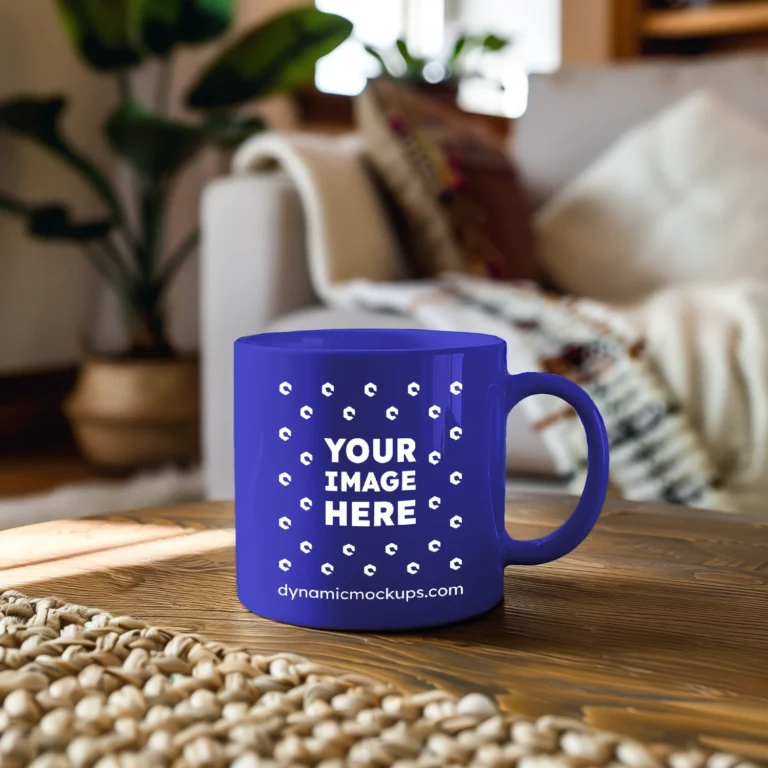 11oz Blank Blue Ceramic Coffee Mug Mockup Template