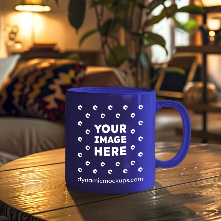 11oz Blank Blue Ceramic Coffee Mug Mockup Template