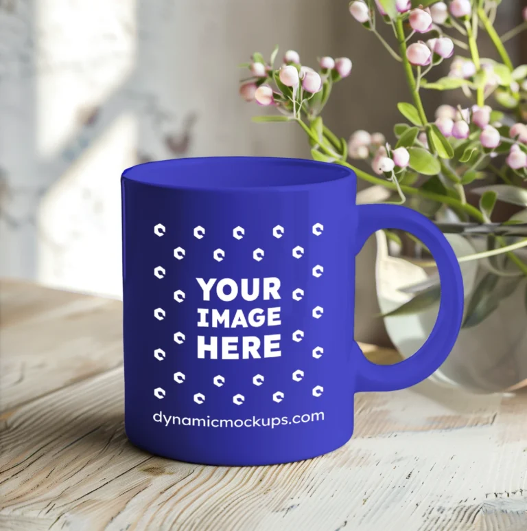 11oz Blank Blue Ceramic Coffee Mug Mockup Template