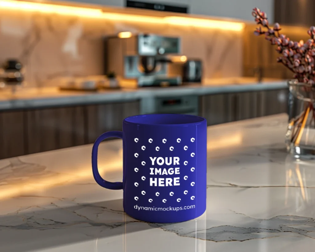 11oz Blank Blue Ceramic Coffee Mug Mockup Template