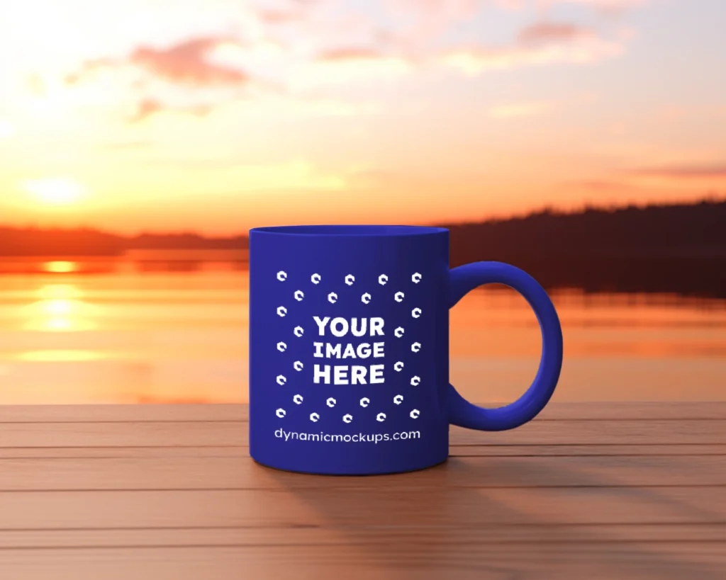 11oz Blank Blue Ceramic Coffee Mug Mockup Template