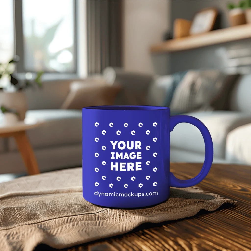 11oz Blank Blue Ceramic Coffee Mug Mockup Template