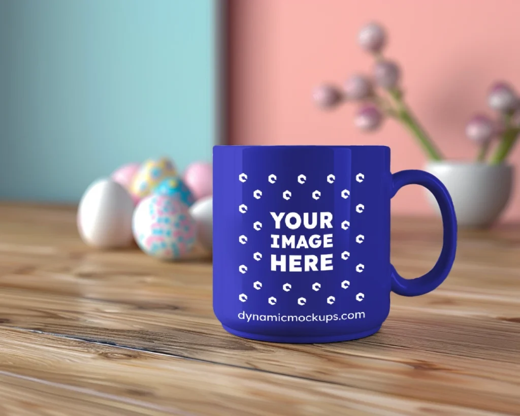 11oz Blank Blue Ceramic Coffee Mug Mockup Template