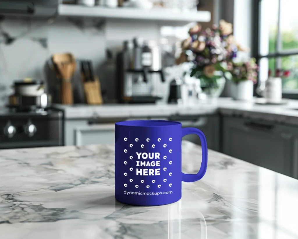 11oz Blank Blue Ceramic Coffee Mug Mockup Template