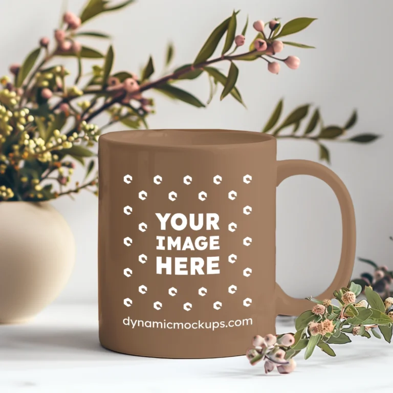 11oz Blank Brown Ceramic Coffee Mug Mockup Template